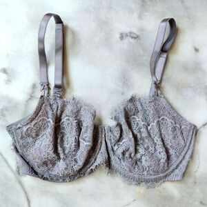 Victoria's Secret Dream Angels Grey Eyelash Lace Unlined Balconette Bra, 34DDD